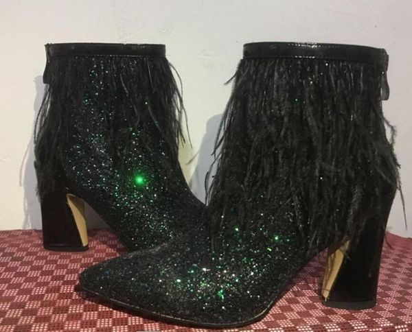 boots us4-11 womens pointed toe sequins bling feather tassels ankle chunky high heel shoes match colors plus size shiny, Black
boots us4-11 womens pointed toe sequins bling feather tassels ankle chunky high heel shoes match colors plus size shiny, Black