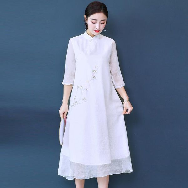 white chinese style print long dress women summer vintage cotton and linen a-line casual large size stand womens dresses, Black;gray
white chinese style print long dress women summer vintage cotton and linen a-line casual large size stand womens dresses, Black;gray