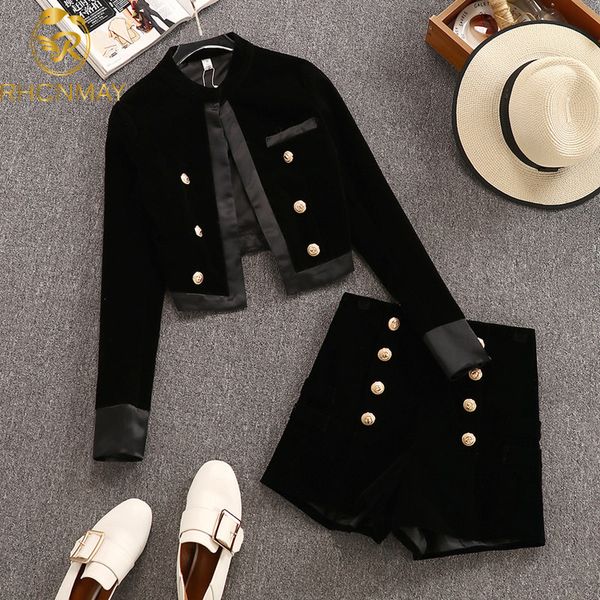 autumn winter short black double breasted palace style coat women + high waist wide leg shorts womens two piece set, White
autumn winter short black double breasted palace style coat women + high waist wide leg shorts womens two piece set, White