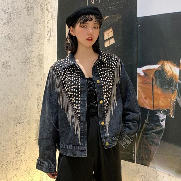 women's jackets women pearl beading short denim blue wash tassel jean coat vintage loose jacket street bomber, Black;brown
women's jackets women pearl beading short denim blue wash tassel jean coat vintage loose jacket street bomber, Black;brown