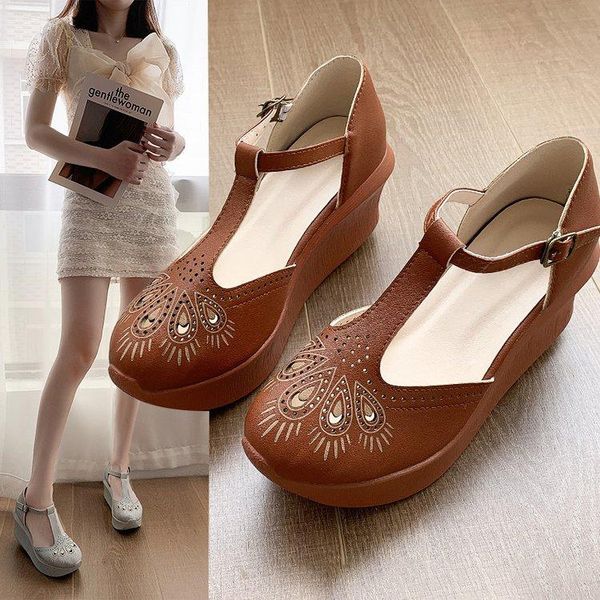 dress shoes retro summer sandals 2021 women genuine leather buckle strap casual wedges handmade platform ladies, Black
dress shoes retro summer sandals 2021 women genuine leather buckle strap casual wedges handmade platform ladies, Black