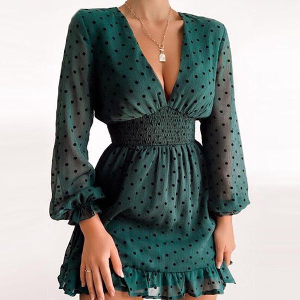 women mini dress 2021 polka dot long sleeve autumn v neck partywear chiffon ruffle clothes female casual dresses, Black;gray
women mini dress 2021 polka dot long sleeve autumn v neck partywear chiffon ruffle clothes female casual dresses, Black;gray