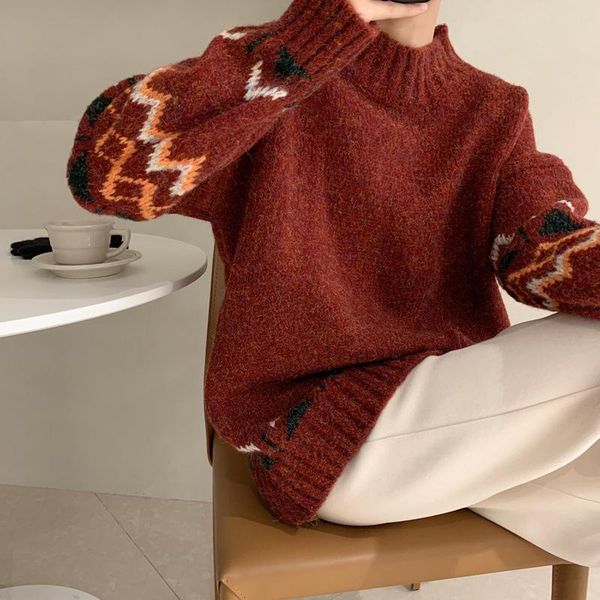 women's sweaters japanese vintage contrast color striped sweater autumn and winter loose ins idle style retro hong kong knitwear, White;black
women's sweaters japanese vintage contrast color striped sweater autumn and winter loose ins idle style retro hong kong knitwear, White;black