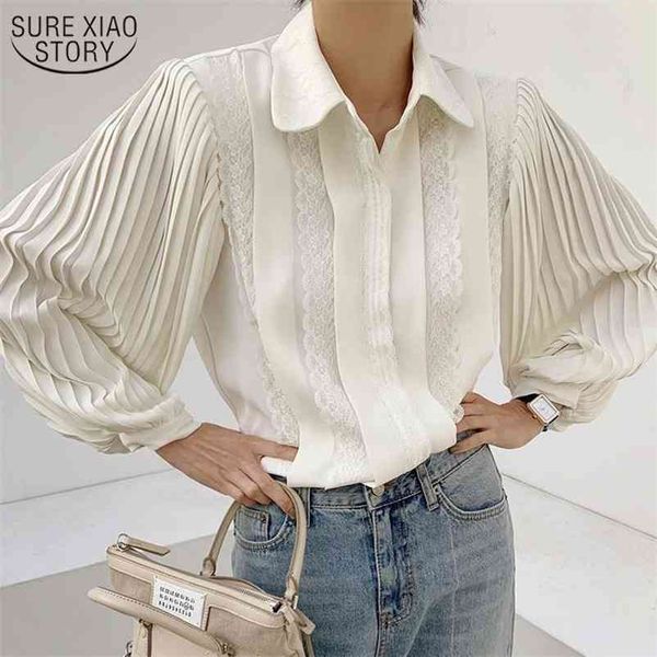 spring fashion lace shirts lapel lady's creamy-white pleated long sleeve blouse women elegant female 12637 210508
spring fashion lace shirts lapel lady's creamy-white pleated long sleeve blouse women elegant female 12637 210508