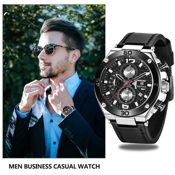 wristwatches benyar quartz sport large dial men's watches genuine leather waterproof business watch men reloj hombre, Slivery;brown
wristwatches benyar quartz sport large dial men's watches genuine leather waterproof business watch men reloj hombre, Slivery;brown