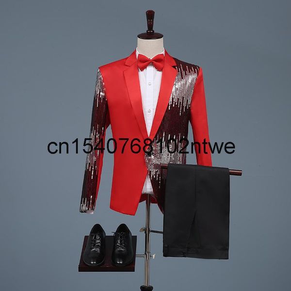 men's slim suit performance two piece stage host evening sequin dress suits & blazers, White;black
men's slim suit performance two piece stage host evening sequin dress suits & blazers, White;black