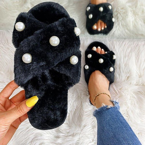 fashion women fur slippers pearl flat faux home slides casual ladies shoes plus size35-43, Black
fashion women fur slippers pearl flat faux home slides casual ladies shoes plus size35-43, Black