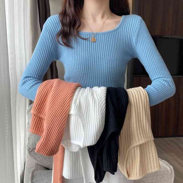 pullovers sweater korean style autumn winter square collar slim-fit long-sleeved shirt women's knitting 924b 210420, White;black
pullovers sweater korean style autumn winter square collar slim-fit long-sleeved shirt women's knitting 924b 210420, White;black