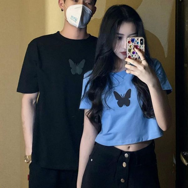 women's t-shirt summer women casual o-neck reflective butterfly print short t-shirts crop men loose gothic punk sleeve tee, White
women's t-shirt summer women casual o-neck reflective butterfly print short t-shirts crop men loose gothic punk sleeve tee, White