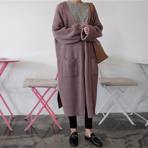 women's jackets korean chic long cardigan 2021 autumn winter knitted sleeve loose sweater female solid color black oversize coat street, Black;brown
women's jackets korean chic long cardigan 2021 autumn winter knitted sleeve loose sweater female solid color black oversize coat street, Black;brown