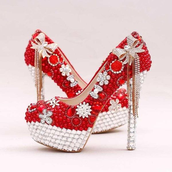 red rhinestone crystal pearl flower bow tassel wedding dress bride high heels shoes, Black
red rhinestone crystal pearl flower bow tassel wedding dress bride high heels shoes, Black