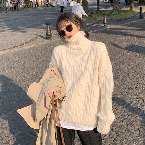 women's sweaters 2021 autumn winter solid color turtleneck knitted sweater women loose casual bottoming y216, White;black
women's sweaters 2021 autumn winter solid color turtleneck knitted sweater women loose casual bottoming y216, White;black