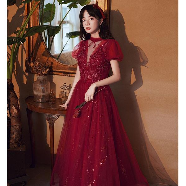 women slim autumn and winter burgundy bride toast dress 2021 temperament wedding engagement evening ethnic clothing, Red
women slim autumn and winter burgundy bride toast dress 2021 temperament wedding engagement evening ethnic clothing, Red