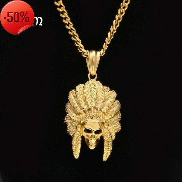 ring hip hop stainless steel feather skull horn chief pendant color preserving vacuum plating men's jewelry, Silver
ring hip hop stainless steel feather skull horn chief pendant color preserving vacuum plating men's jewelry, Silver