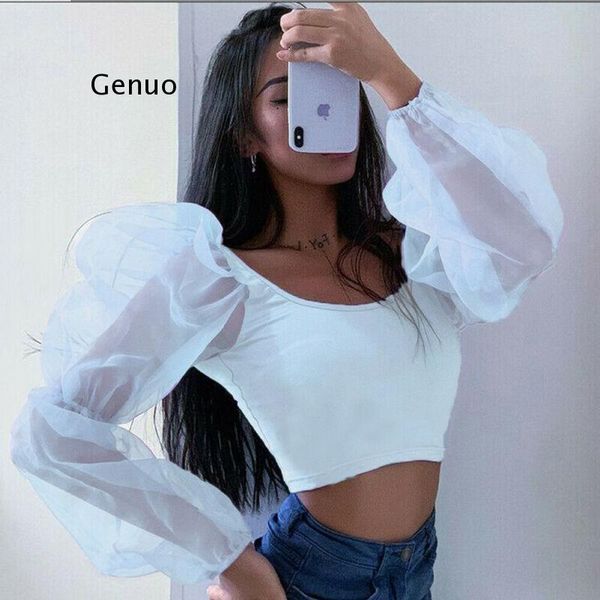 women's blouses & shirts women off shoulder ruffles organza long puff sleeve mesh sheer crop shirt party sweet short blouse, White
women's blouses & shirts women off shoulder ruffles organza long puff sleeve mesh sheer crop shirt party sweet short blouse, White