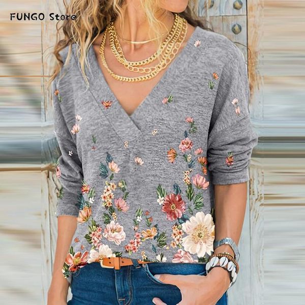 women's t-shirt women t shirt spring female deep v neck elegant print fall retro floral long sleeve ladies base, White
women's t-shirt women t shirt spring female deep v neck elegant print fall retro floral long sleeve ladies base, White