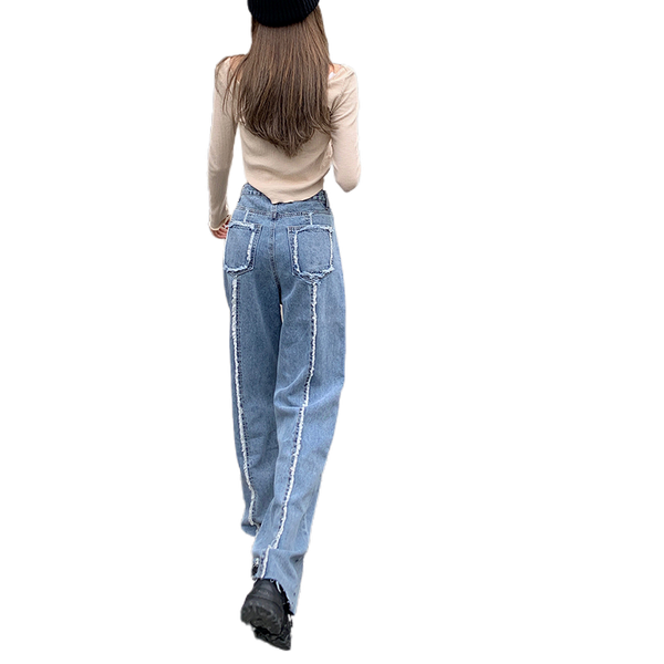 women's jeans real price loose ins fashionable casual high waist show thin wide leg straight tube irregular edge pants, Blue
women's jeans real price loose ins fashionable casual high waist show thin wide leg straight tube irregular edge pants, Blue