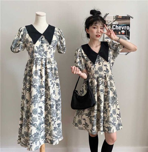 korean style chic retro high waist short sleeve peter pan collar floral dress women mid summer elegant slim vestido de mujer 210610, Black;gray
korean style chic retro high waist short sleeve peter pan collar floral dress women mid summer elegant slim vestido de mujer 210610, Black;gray