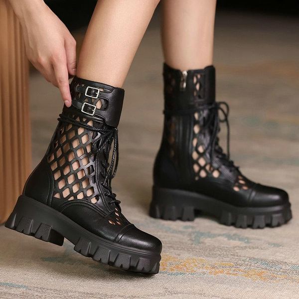 boots 2021 summer women mesh fashion zipper thick high heel ankle genuine leather buckle spring platform shoes, Black
boots 2021 summer women mesh fashion zipper thick high heel ankle genuine leather buckle spring platform shoes, Black