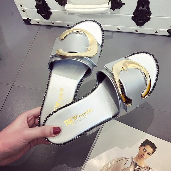slippers female summer fashion 2021 flat with korean students wearing sandals c buckle metal side beach, Black
slippers female summer fashion 2021 flat with korean students wearing sandals c buckle metal side beach, Black