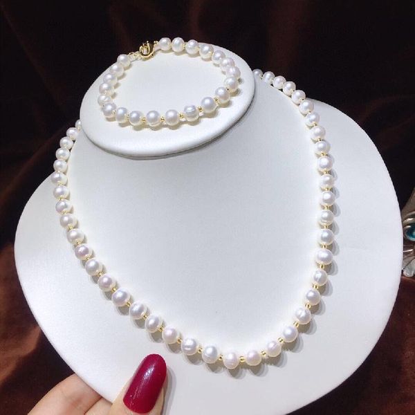 earrings & necklace natural white pearl bracelet set about 7-8mm nearly round and slightly flawed simple versatile generous, Silver
earrings & necklace natural white pearl bracelet set about 7-8mm nearly round and slightly flawed simple versatile generous, Silver