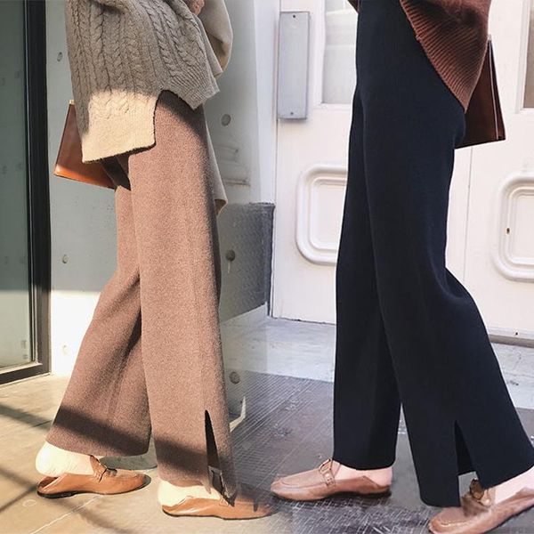 autumn and winter high waist knitted slit wide-leg pants loose casual drape straight fashion women's & capris, Black;white
autumn and winter high waist knitted slit wide-leg pants loose casual drape straight fashion women's & capris, Black;white