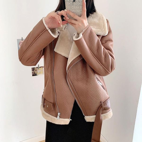 women's fur & faux 2021 european and american leather jacket autumn winter three-color thickened imitation one long motorcycle coat, Black
women's fur & faux 2021 european and american leather jacket autumn winter three-color thickened imitation one long motorcycle coat, Black