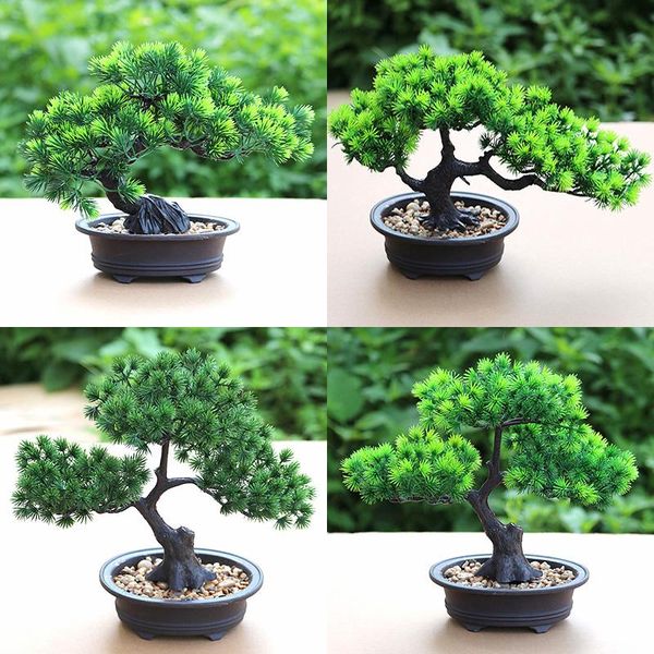 simulation pine tree potted green artificial plant bonsai home office fake plants pot decorative table ornaments craft flowers & wreaths