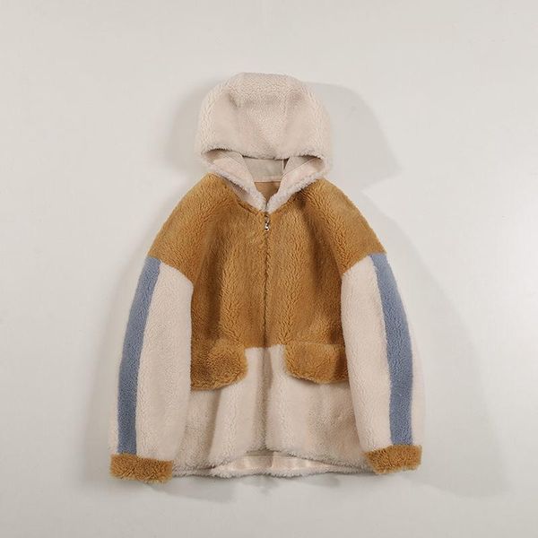 women's fur & faux 2021 autumn winter women granular sheep shearing coats female patchwork hooded outwear ladies lamb jackets u714, Black
women's fur & faux 2021 autumn winter women granular sheep shearing coats female patchwork hooded outwear ladies lamb jackets u714, Black