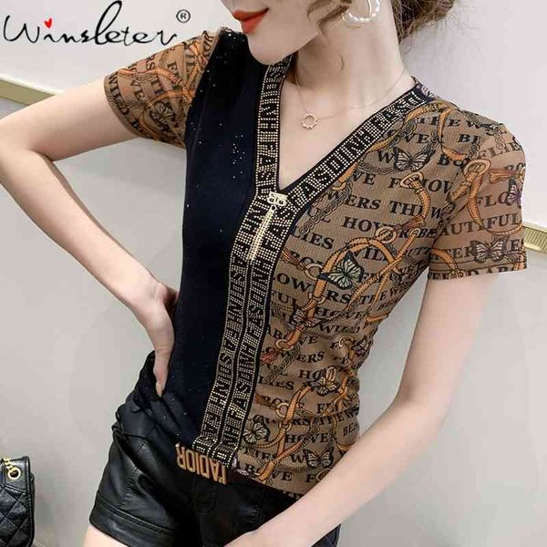women's t-shirt summer shiny diamonds girls fashion v-neck mesh patchwork leopard letter women short sleeve tees t12914a, White
women's t-shirt summer shiny diamonds girls fashion v-neck mesh patchwork leopard letter women short sleeve tees t12914a, White