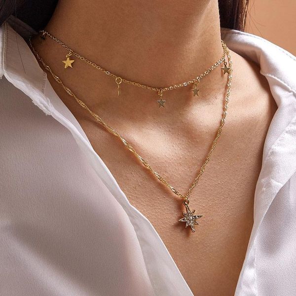 double layer shiny crystal star pendant necklaces for women elegant gold color clavicle chain jewelry wedding gift 9492, Silver
double layer shiny crystal star pendant necklaces for women elegant gold color clavicle chain jewelry wedding gift 9492, Silver