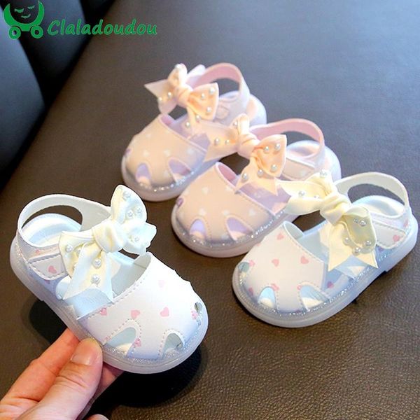 12-15.5cm brand heart baby girls summer sandals,cute pearl bowtie closed toe beach sandals,little princess toddler shoe flat first walkers