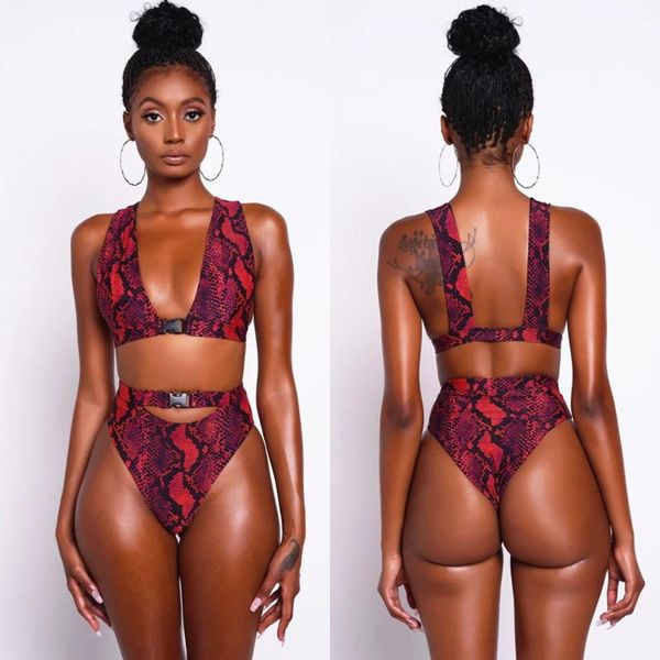 women's swimwear red snake print bikini buckle high waist women v neck push up swimsuit brazilian female bikinis, White;black
women's swimwear red snake print bikini buckle high waist women v neck push up swimsuit brazilian female bikinis, White;black