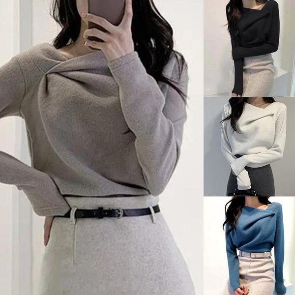women's sweaters skew collar irregular knitted sweater women chic autumn winter elegant femme pullovers solid color simple all-match, White;black
women's sweaters skew collar irregular knitted sweater women chic autumn winter elegant femme pullovers solid color simple all-match, White;black