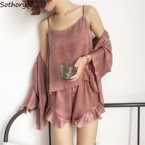 women's sleepwear pajama sets women spring spaghetti cardigans ruffles homewear womens elegant solid trendy simple 3pcs pyjamas leisure, Black;red
women's sleepwear pajama sets women spring spaghetti cardigans ruffles homewear womens elegant solid trendy simple 3pcs pyjamas leisure, Black;red