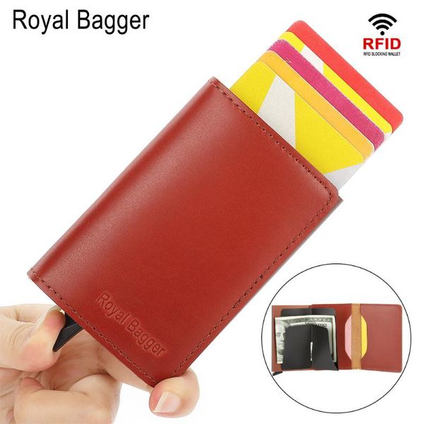 card holders royal bagger men women business short wallet crazy horse leather rfid block aluminum alloy holder slim wallets retro, Brown;gray
card holders royal bagger men women business short wallet crazy horse leather rfid block aluminum alloy holder slim wallets retro, Brown;gray