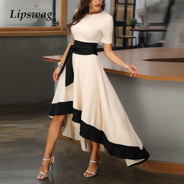 women o neck patchwork short sleeve elegant dress office ladies ruffle irregular long dress fashion vintage belted party dresseshigh quality, Black;gray
women o neck patchwork short sleeve elegant dress office ladies ruffle irregular long dress fashion vintage belted party dresseshigh quality, Black;gray