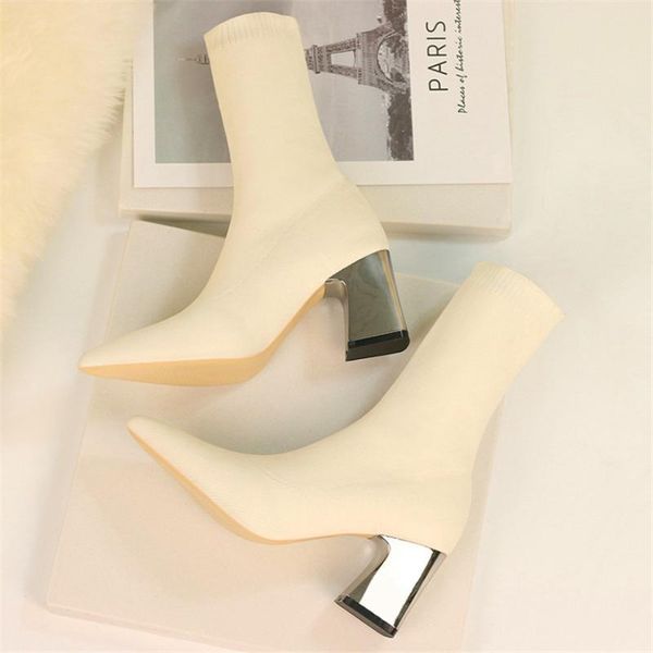 size 34-42 slim stretch short boots women pointed toe apricot sock 7cm square high heels shoes woman concise bota feminina, Black
size 34-42 slim stretch short boots women pointed toe apricot sock 7cm square high heels shoes woman concise bota feminina, Black