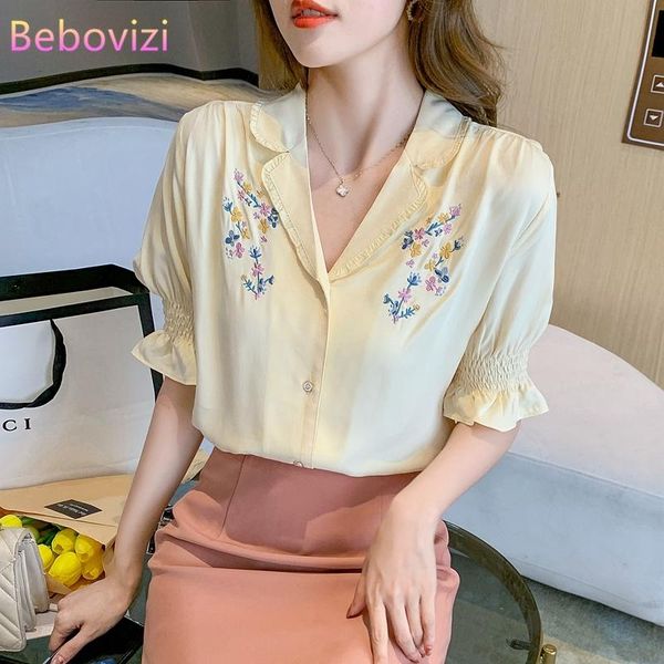 women's blouses & shirts s-xxl 2021 yellow floral embroidery fashion summer button up casual short sleeve for women office lady work c, White
women's blouses & shirts s-xxl 2021 yellow floral embroidery fashion summer button up casual short sleeve for women office lady work c, White