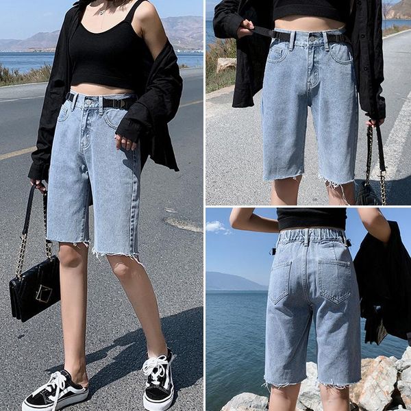 women's pants & capris 2021 korean fashion high waist slimming straight women denim five-point loose tide, Black;white
women's pants & capris 2021 korean fashion high waist slimming straight women denim five-point loose tide, Black;white