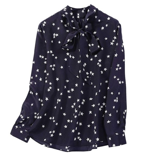 women's blouses & shirts 100% silk loose type t-shirts long sleeves navy stars print fashion shirt jt033, White
women's blouses & shirts 100% silk loose type t-shirts long sleeves navy stars print fashion shirt jt033, White