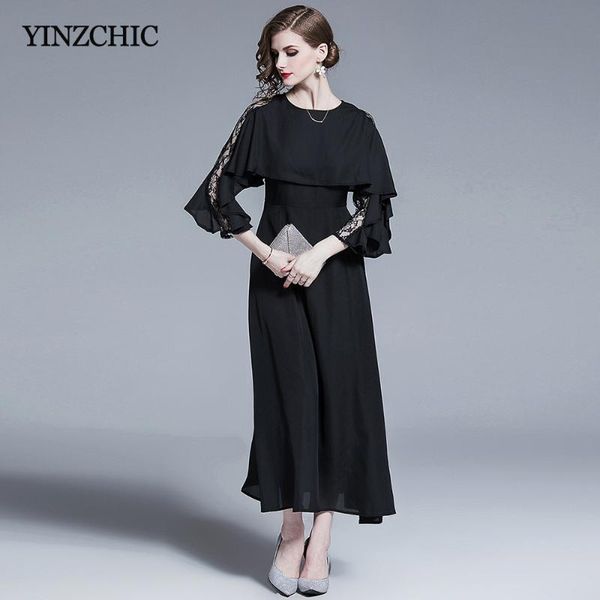 casual dresses woman autumn chiffon party dress lace patched ruffle sleeve ladies a-line maxi solid black long, Black;gray
casual dresses woman autumn chiffon party dress lace patched ruffle sleeve ladies a-line maxi solid black long, Black;gray