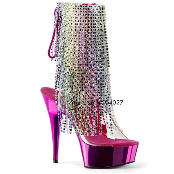 15cm fringed stiletto high heel open toe platform short boots nightclub pole dancing, Black
15cm fringed stiletto high heel open toe platform short boots nightclub pole dancing, Black