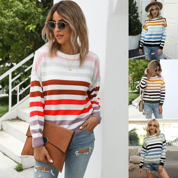 women's sweaters qila european and american fashion striped color matching pullover 2021 autumn student knitted, White;black