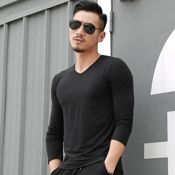 men's t-shirts solid color t shirt v collar long sleeves spring and autumn leisure bottom, White;black
men's t-shirts solid color t shirt v collar long sleeves spring and autumn leisure bottom, White;black