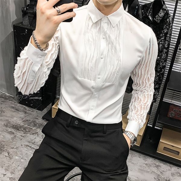 men's casual shirts spring korean lace spliced men clothing 2021 perspective long sleeve simple fashion night club/prom tuxed, White;black
men's casual shirts spring korean lace spliced men clothing 2021 perspective long sleeve simple fashion night club/prom tuxed, White;black