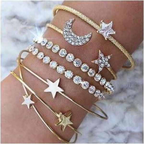hand catenary four piece bracelet set with diamond, star and moon, Golden;silver
hand catenary four piece bracelet set with diamond, star and moon, Golden;silver