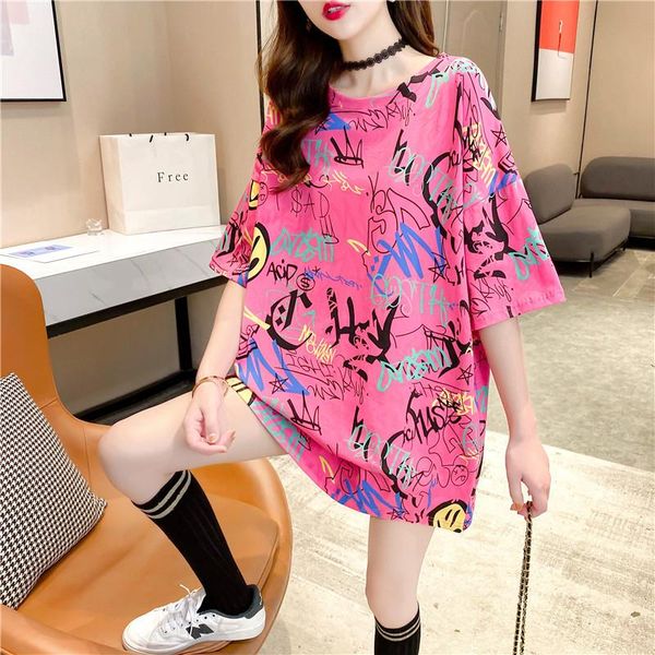 women's t-shirt summer loose casual printed fashion round neck sleeves straight simple versatile women shirt street hipster, White
women's t-shirt summer loose casual printed fashion round neck sleeves straight simple versatile women shirt street hipster, White
