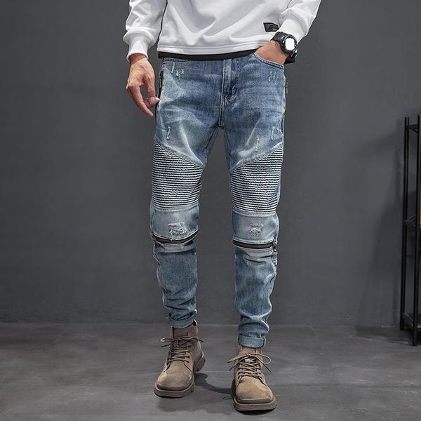 men's jeans american street fashion men spliced designer retro light blue elastic slim fit ripped biker hip hop punk pants
men's jeans american street fashion men spliced designer retro light blue elastic slim fit ripped biker hip hop punk pants