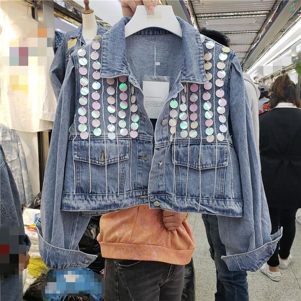 women's jackets spring and autumn korean style loose fashion outerwear casual handmade beaded sequin chain tassel diamond jacket coats, Black;brown
women's jackets spring and autumn korean style loose fashion outerwear casual handmade beaded sequin chain tassel diamond jacket coats, Black;brown